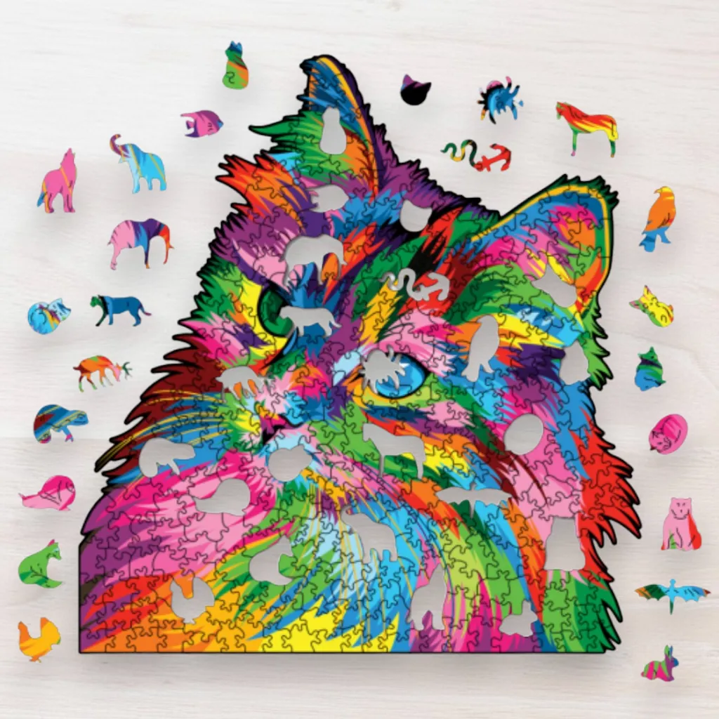 Drevené puzzle Dúhova mačka