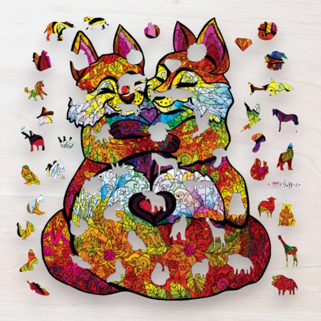 Drevené puzzle Dve líšky