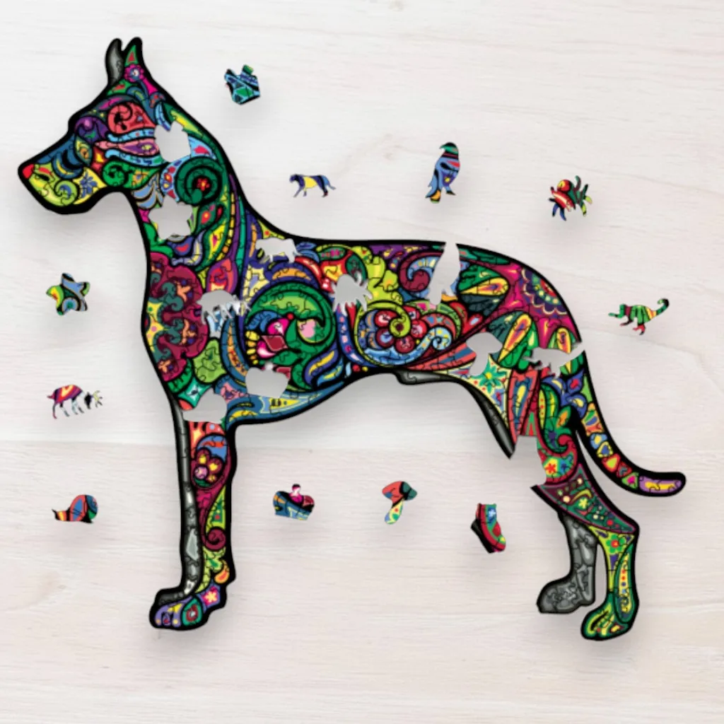 Drevené puzzle Farebná doga