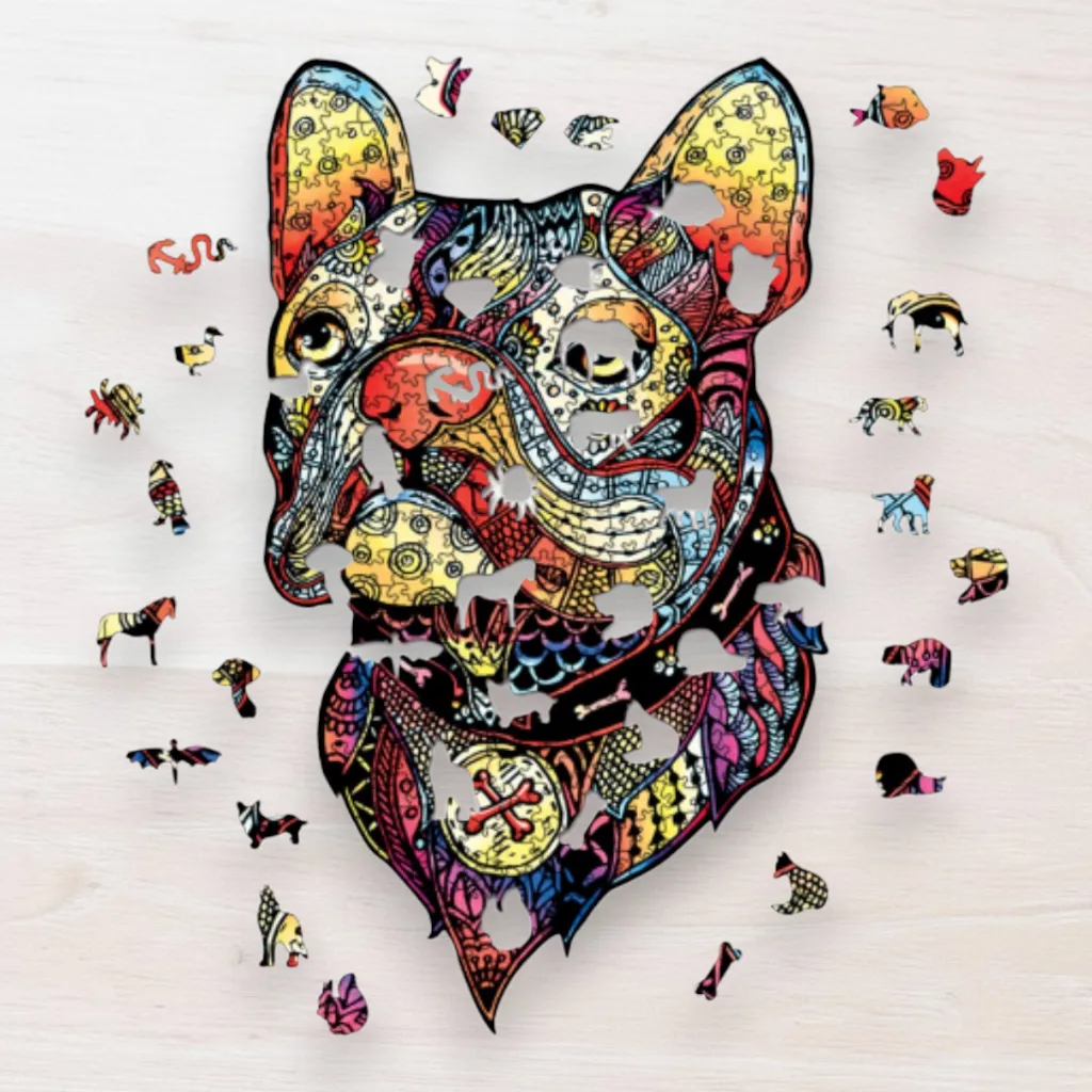 Drevené puzzle Farebný buldog