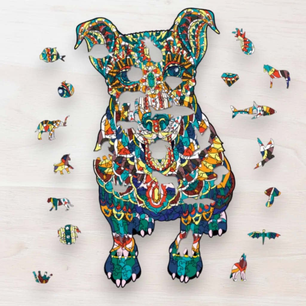 Drevené puzzle Farebný psík