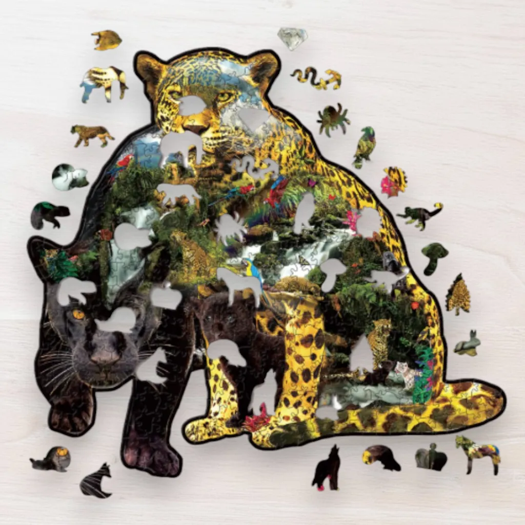 Drevené puzzle Leopard v džungli