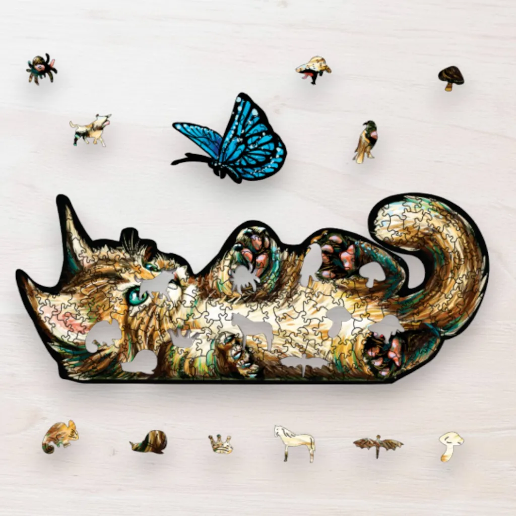 Drevené puzzle Mačiatko s motýľom