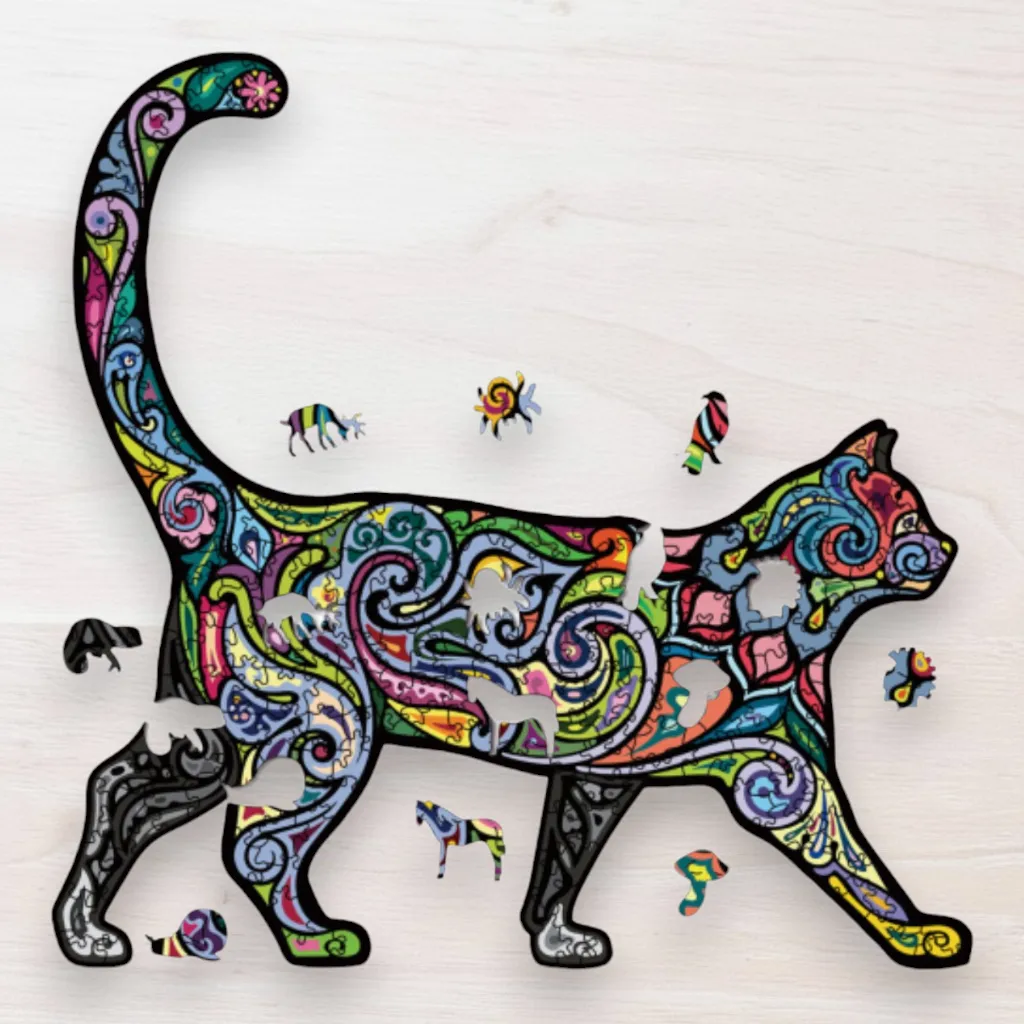 Drevené puzzle Mačka z ornamentov