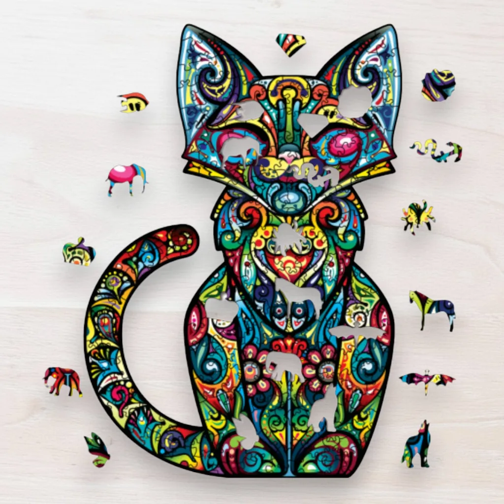 Drevené puzzle Mačka z vesmíru