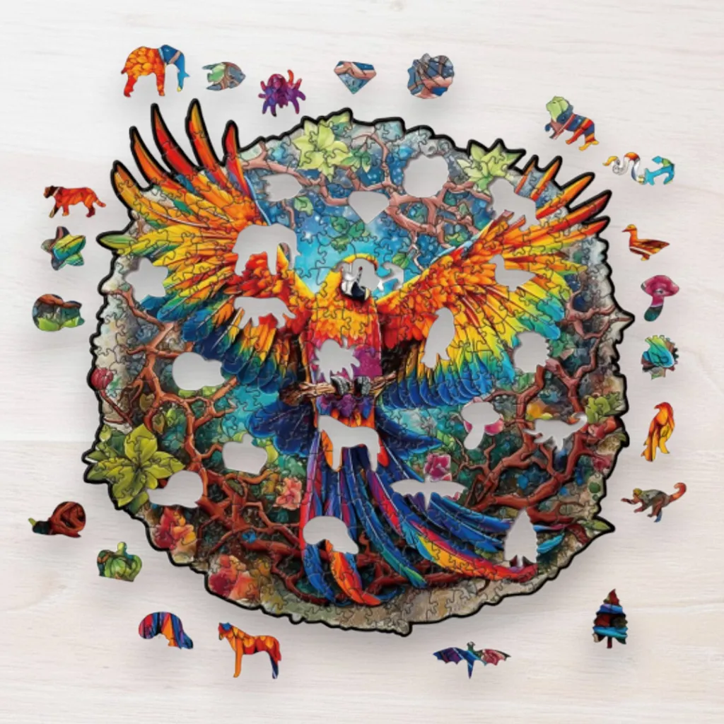 Drevené puzzle Papagáj