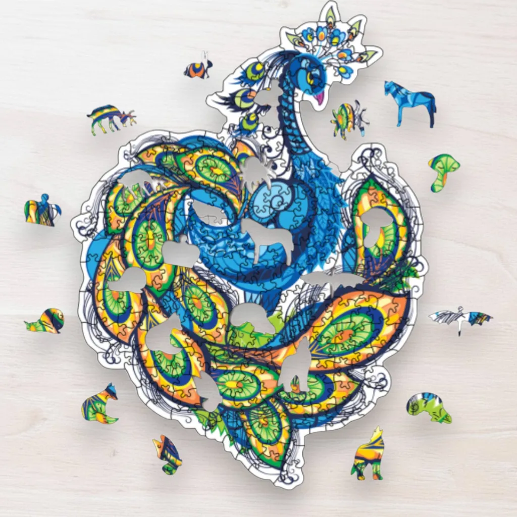Drevené puzzle Páv