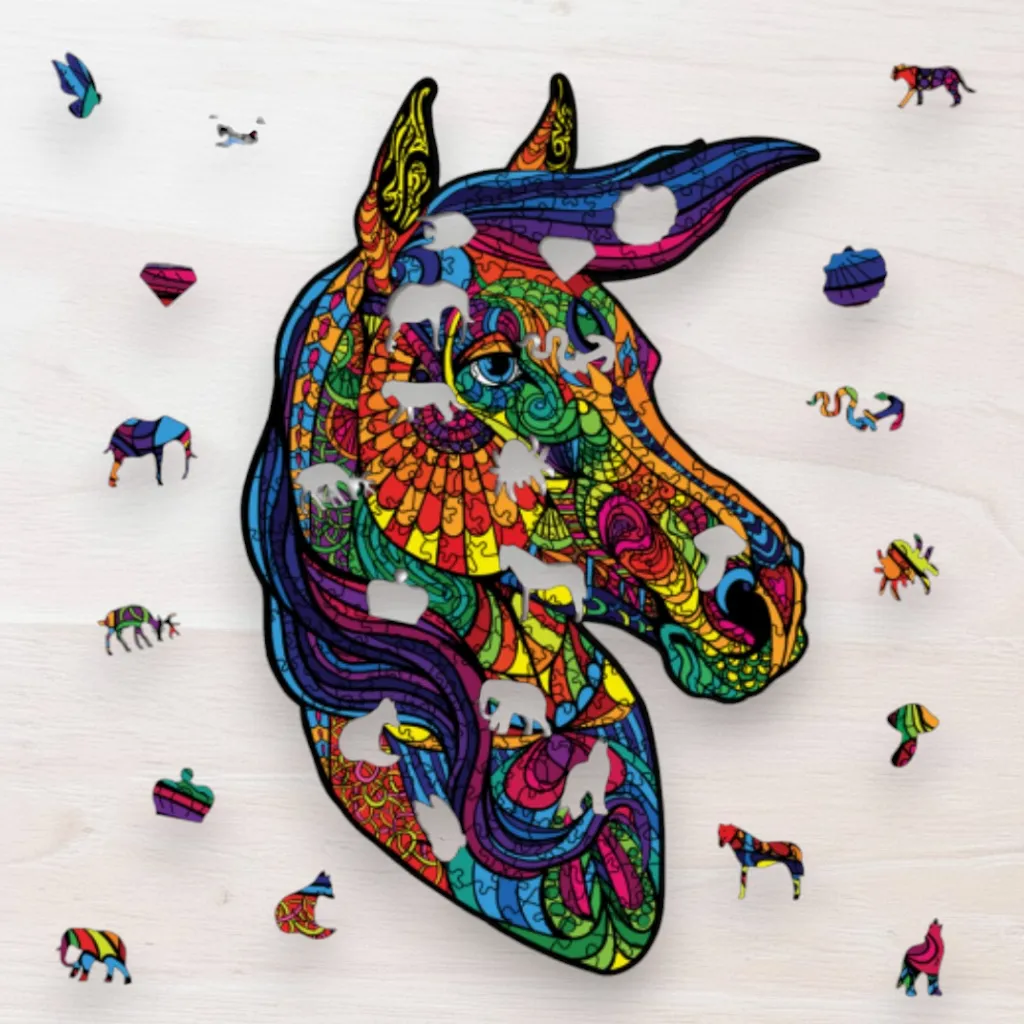 Drevené puzzle Pestrofarebný kôň