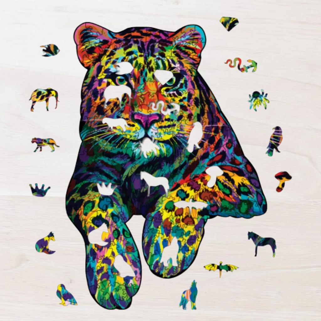 Drevené puzzle Pestrofarebný leopard