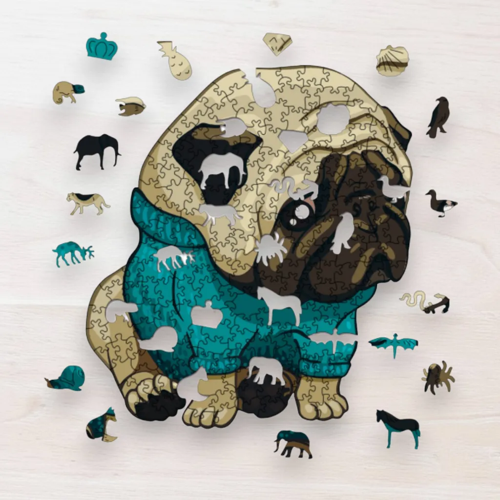 Drevené puzzle Psík v svetríku