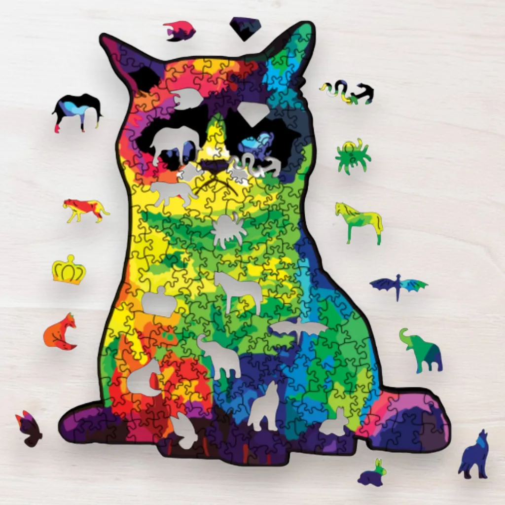 Drevné puzzle Dúhova mačka