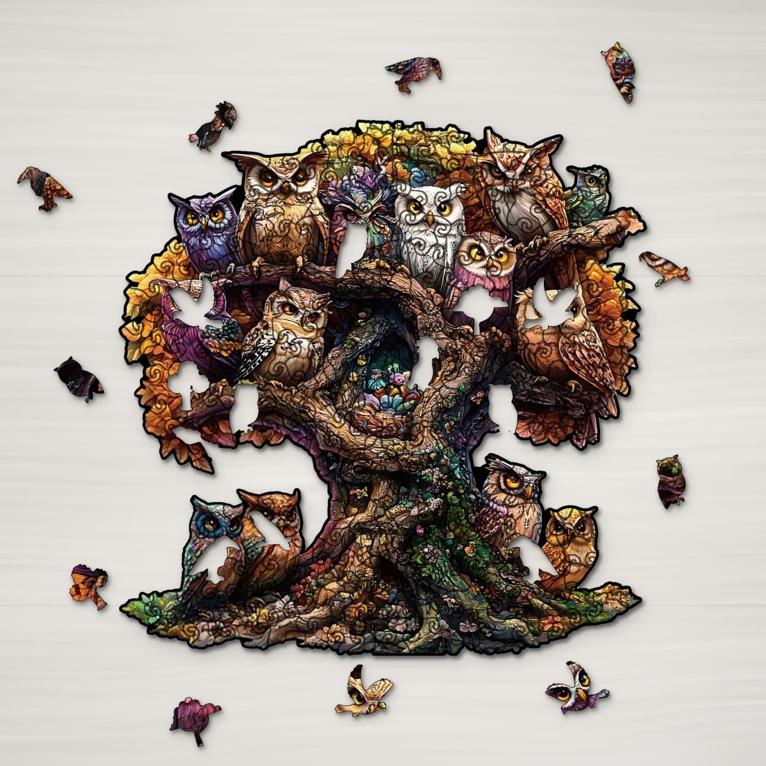 Drevené puzzle Soví strom